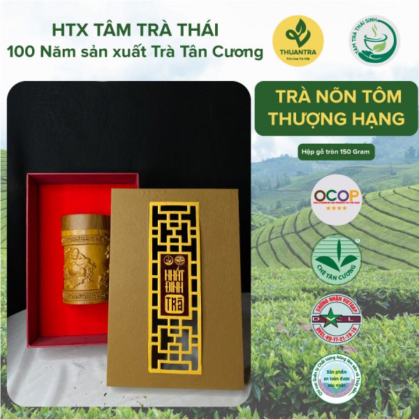 Hop Qua Tang Go Tron Tra Non Tom Thuong Hang HTX Tam Tra Thai Tra Thai Nguyen Chuan VietGap OCOP 4 Sao 150 Gram